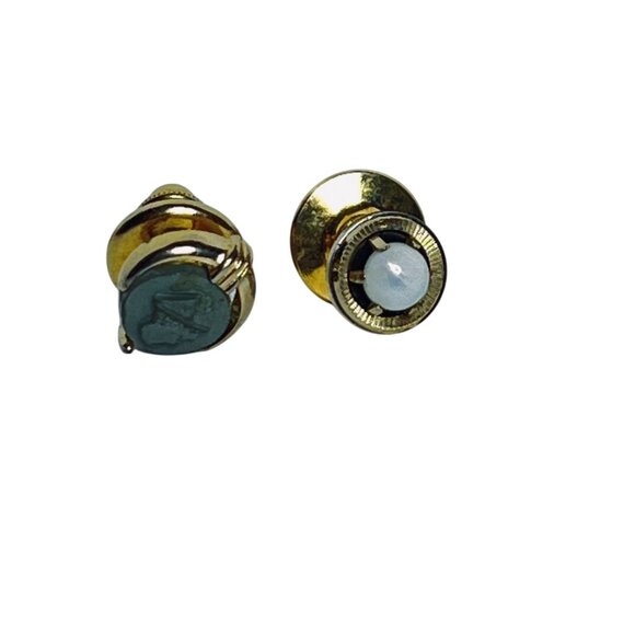 Lot Of 5 Vintage Gold Tone Tie Tacks With Animal & Pearl Designs (6052) - Picture 2 of 6